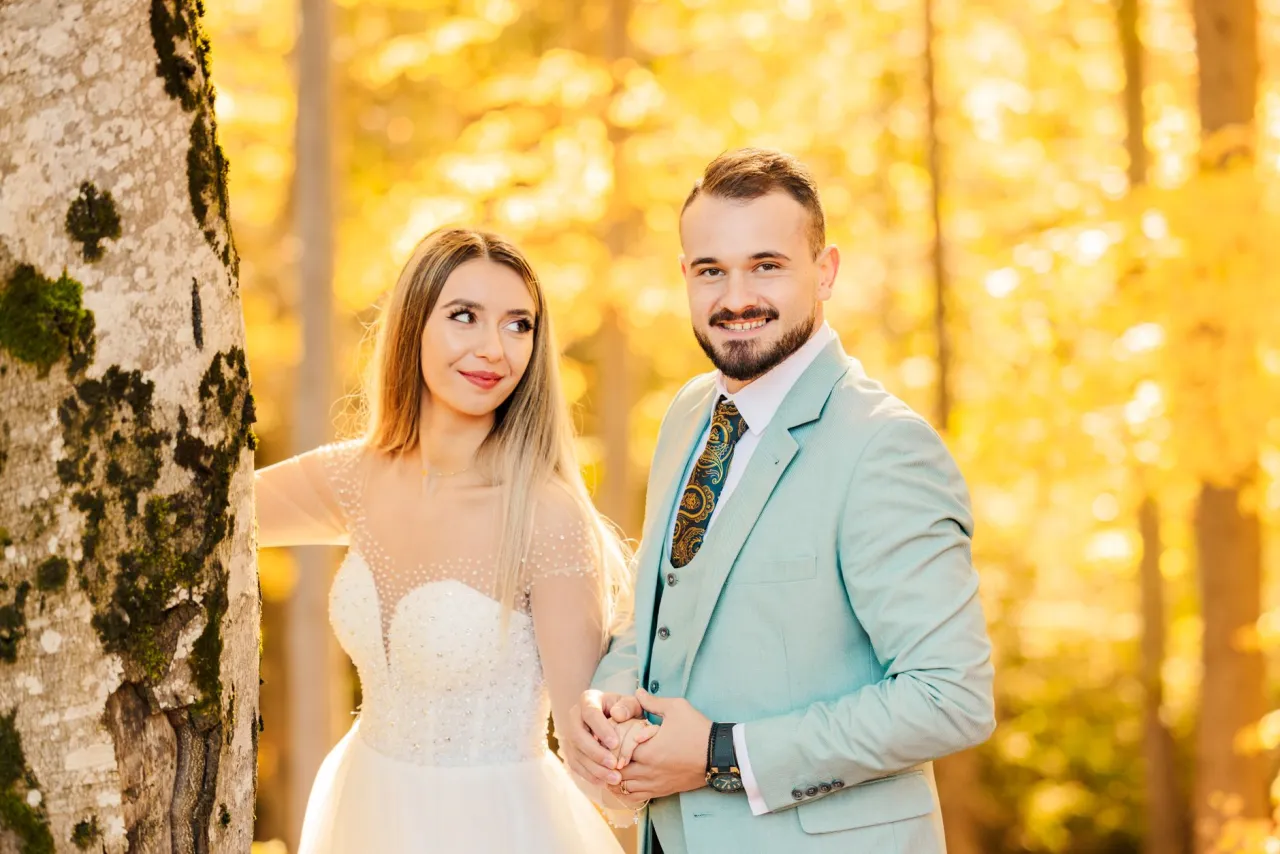 An elegant couple at golden hour